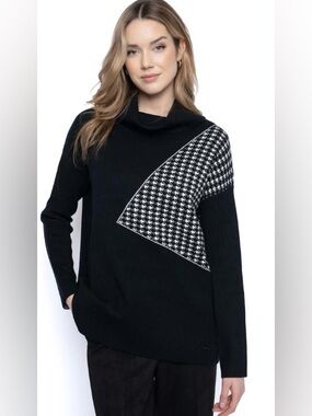 Picadilly brand new cowl neck pullover black and white sweater size XL